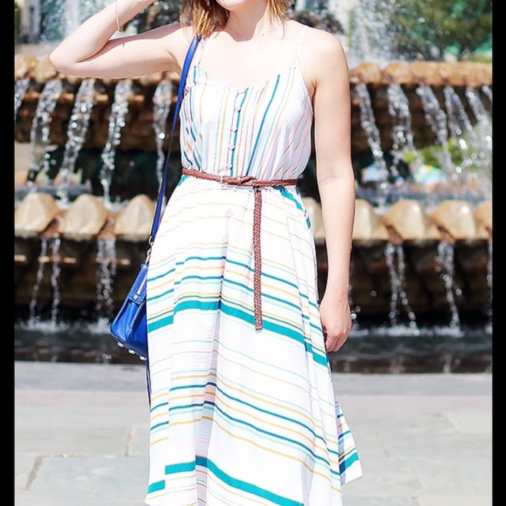 LC LAUREN CONRAD Multi-Stripe Lined Midi Dress NWT - Picture 5 of 8